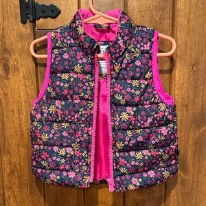 GAP Kids Floral Puffer Vest - Pink and Navy